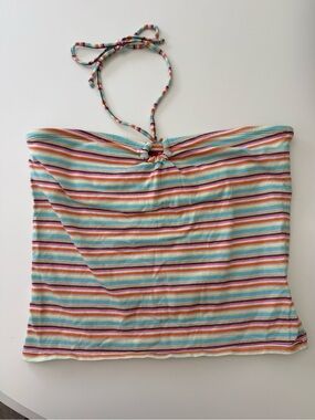 Y2K SO Rainbow Striped Halter Tube Top 🌈✨